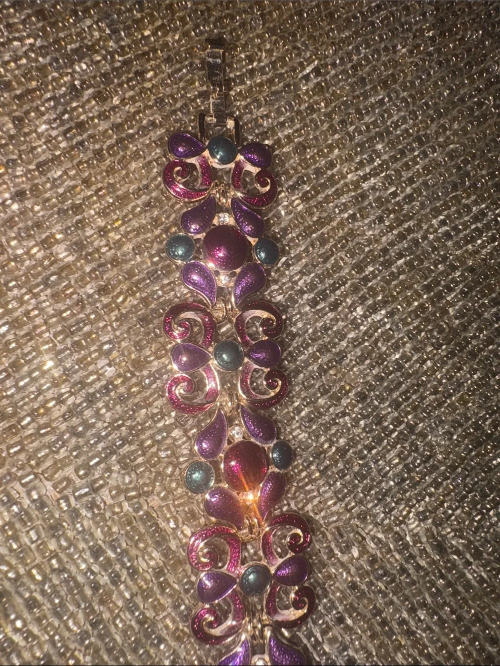 Vintage Napier Gold-Tone Bracelet with Purple and Blue Cabochons